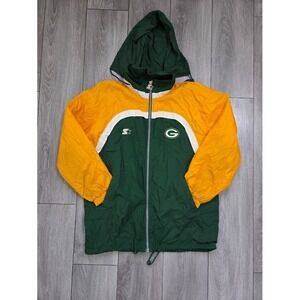 Green‎ Bay Packers Starter Pro Line Jacket L Full Zip Hooded Vintage NFL